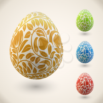 Easter egg with color floral ornament vector illustration.