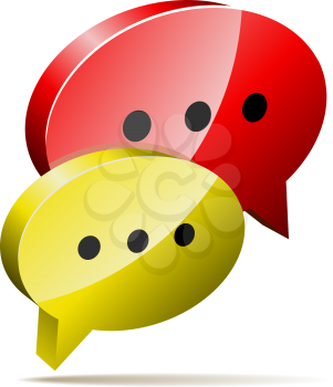 Red and yellow 3D speech bubbles. Blog, chat or forum web icon.