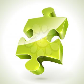 Green jigsaw puzzle item vector icon isolated on white background.