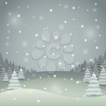 Vintage color Christmas vector card with winter landscape.