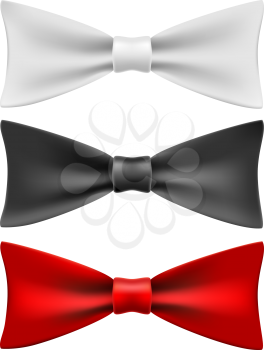 White, black and red bow ties isolated on white background.