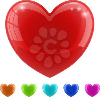 Red glossy heart vector illustration with color variants.