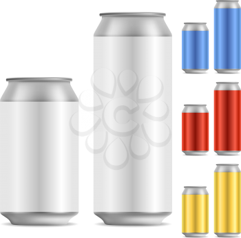 Blank beer of soft drink aluminum can vector template with color variants.