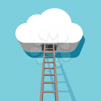 Cloud with ladder leading inside 3D flat design template.