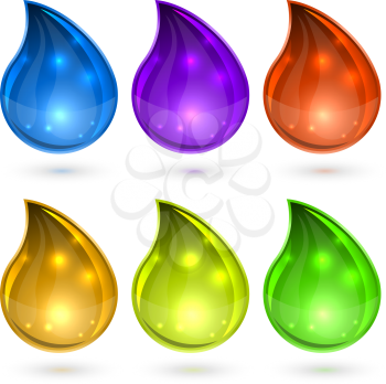 Colorful drops set vector template isolated on white background.