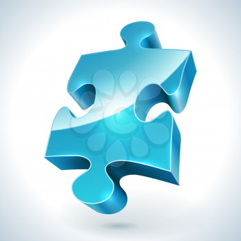 Blue jigsaw puzzle item vector icon isolated on white background.