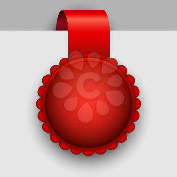 Blank red rosette tag vector template.