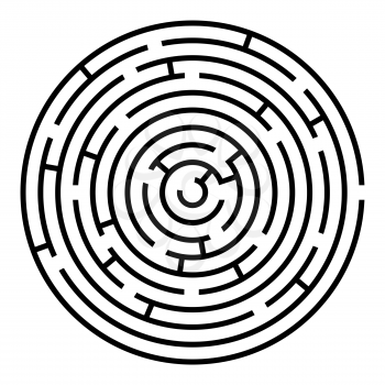 Black and white round maze vector template isolated on white background.
