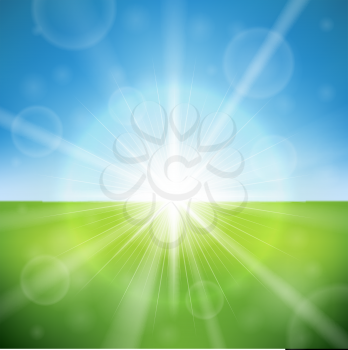 Summer day bright sun flare vector background.