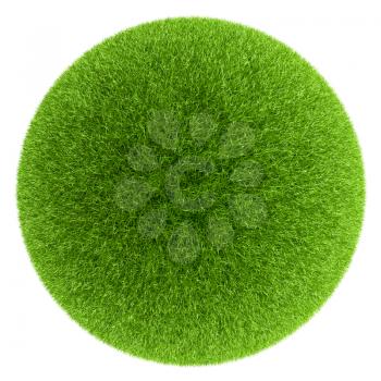 Sphere covered with green grass isolated on white background.