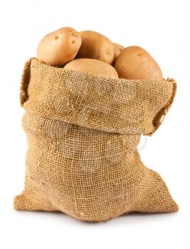 Royalty Free Photo of Raw Potatoes in a Burlap Sack