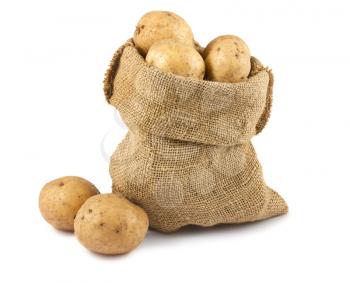 Royalty Free Photo of a Bunch of Potatoes in a Burlap Sack