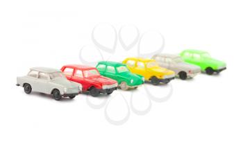 Royalty Free Photo of a Variety of Toy Cars in a Line Up