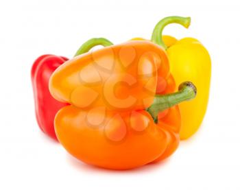Red, yellow and orange peppers isolated on white background