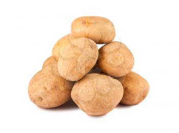 Heap of ripe potato isolated on white background