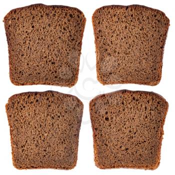 Different slice of black rye bread isolated on white background