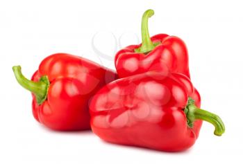 Three red sweet peppers isolated on white background