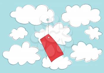 Royalty Free Clipart Image of a Label in the Clouds