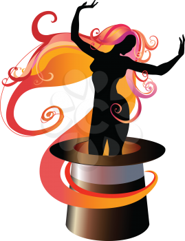 Royalty Free Clipart Image of a Woman Dancing in a Tophat
