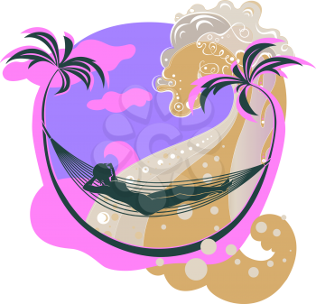 Royalty Free Clipart Image of a Woman Relaxing in a Hammock 