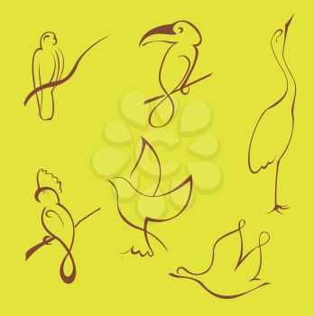 Royalty Free Clipart Image of Bird Drawings