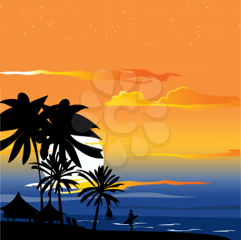 Royalty Free Clipart Image of a Sunset by the Ocean