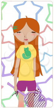 Royalty Free Clipart Image of a Girl Playing Badminton 