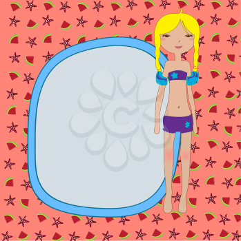 Royalty Free Clipart Image of a Girl in a Swimsuit