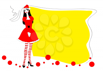 Royalty Free Clipart Image of a Woman in a Christmas Dress