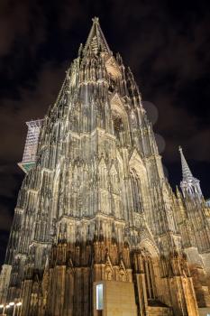  Cologne cathedral with illumination at night, Germany
