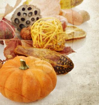 Grunge Background Of Pumpkin And Fall Items 