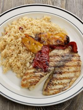 Grilled Tilapia Fillet With Rice And Vegetables