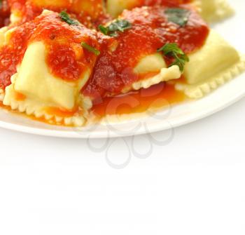 Ravioli pasta with red tomato sauce 