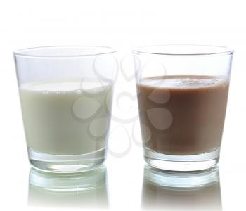 milk and chocolate milk on white background