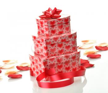 a stack of gift boxes on white background