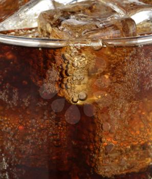 Glass Of Cola With Ice Cubes ,Close Up