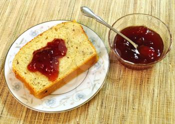 homemade bread and strawberry jelly , top view