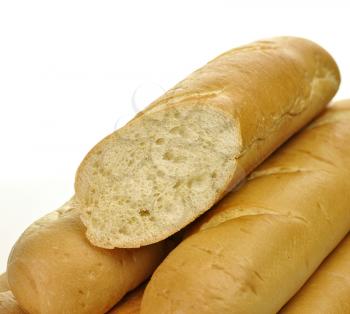 A loaf of fresh baked french or italian bread on a white background 