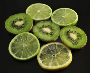 slices of kiwi,lime and lemon , close up