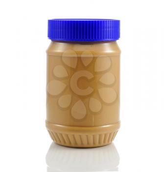 a jar of peanut butter on white background