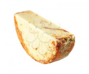 cheese with pepperoni on white background