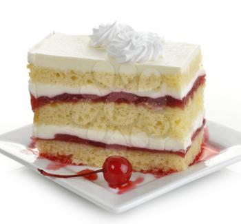 Strawberry Cake Slice On A White Plate