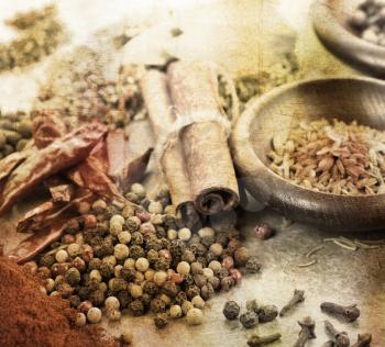 Grunge Image Of Spices,Close Up