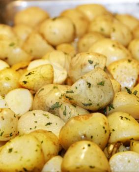 Fried Baby Potatoes With Herbs ,Close Up