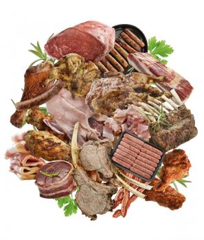 Assortment Of Meat Products  On White Background