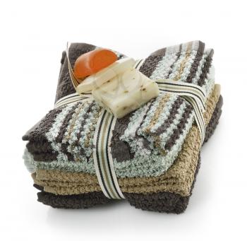 Soap Bars On A Washcloth On White Background