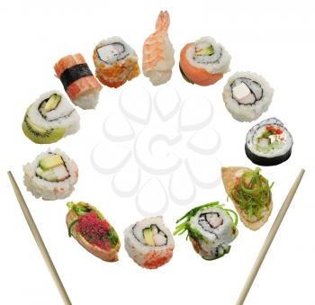 Sushi Assortment Isolated On White Background