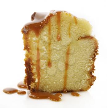 Slice Of Sour Cream Cake With Caramel Sauce 