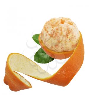 Partially Peeled Off Orange Isolated On White Background