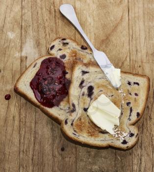 Blueberry Swirl Bread Toasts With Butter And Jam